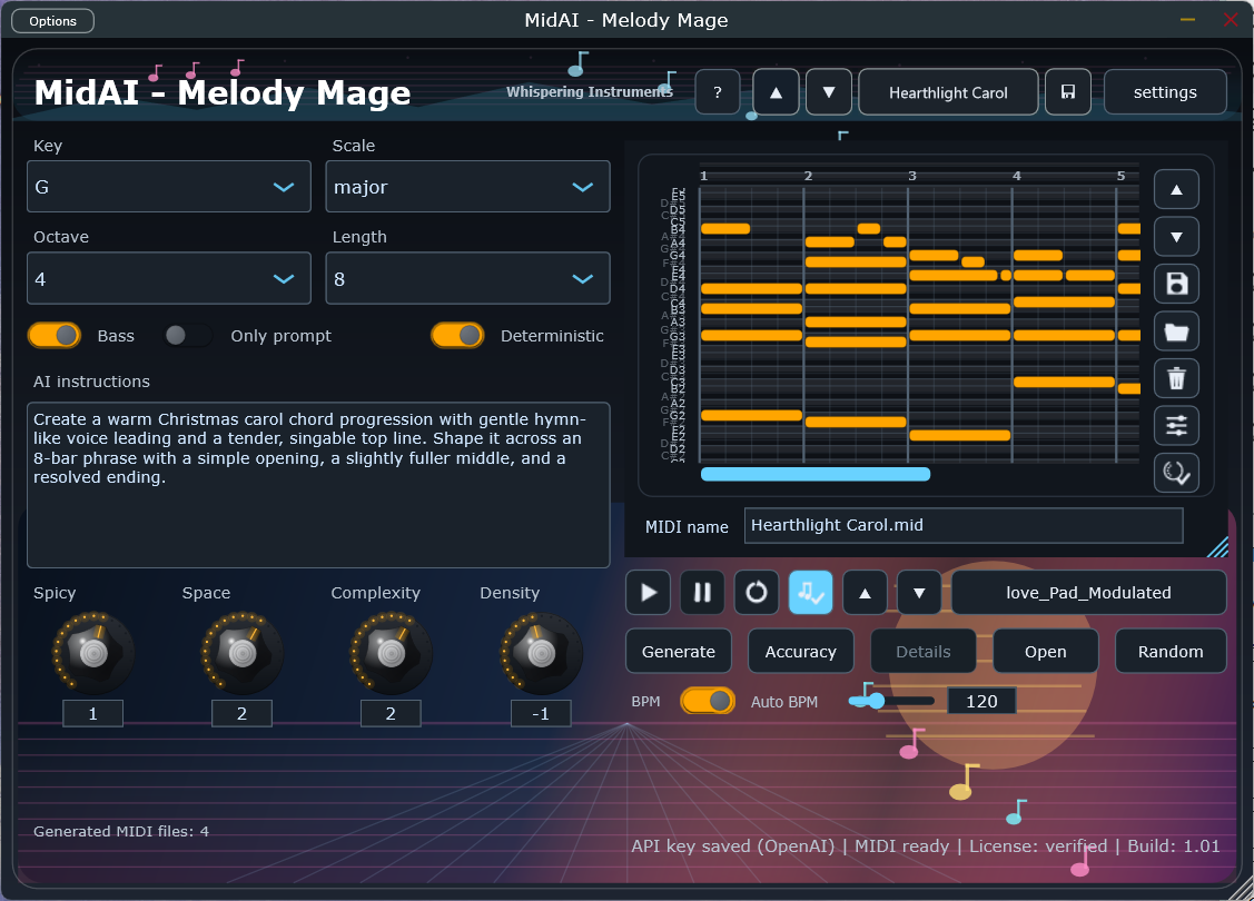 MidAI Melody Mage plugin interface